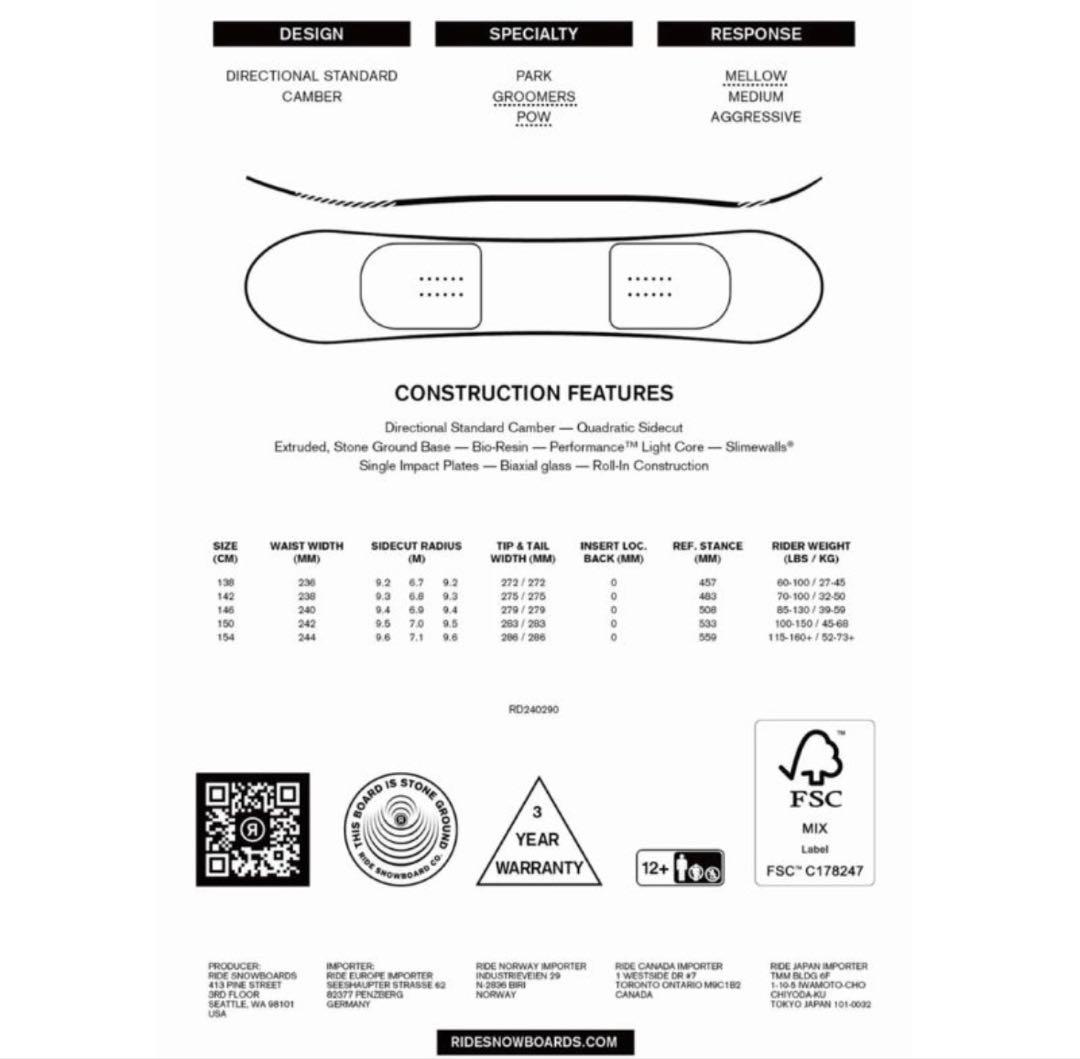 RIDE 19 482 スノーボード 142cm レディース - メルカリ