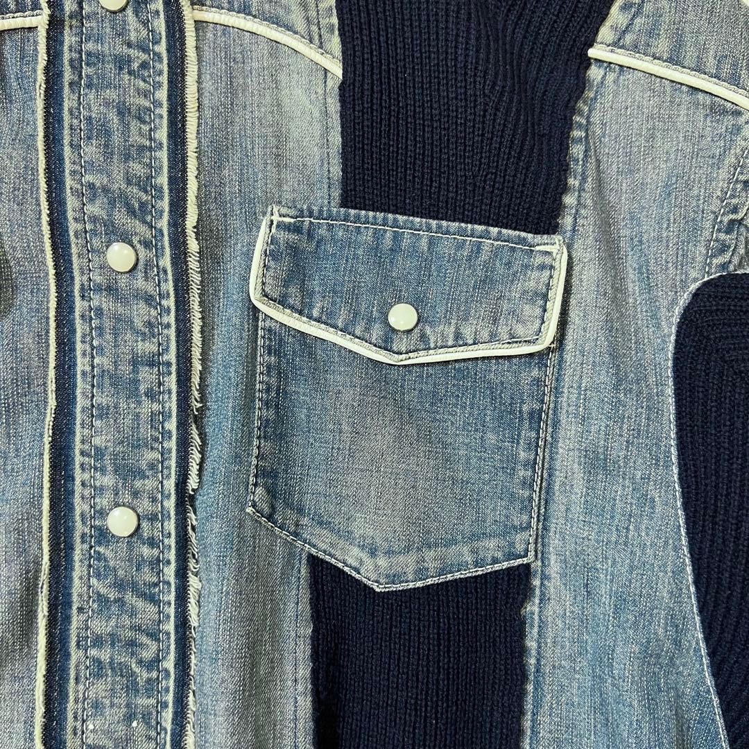 3340【美品】サカイ ドッキングデニムシャツ リブニット 異素材