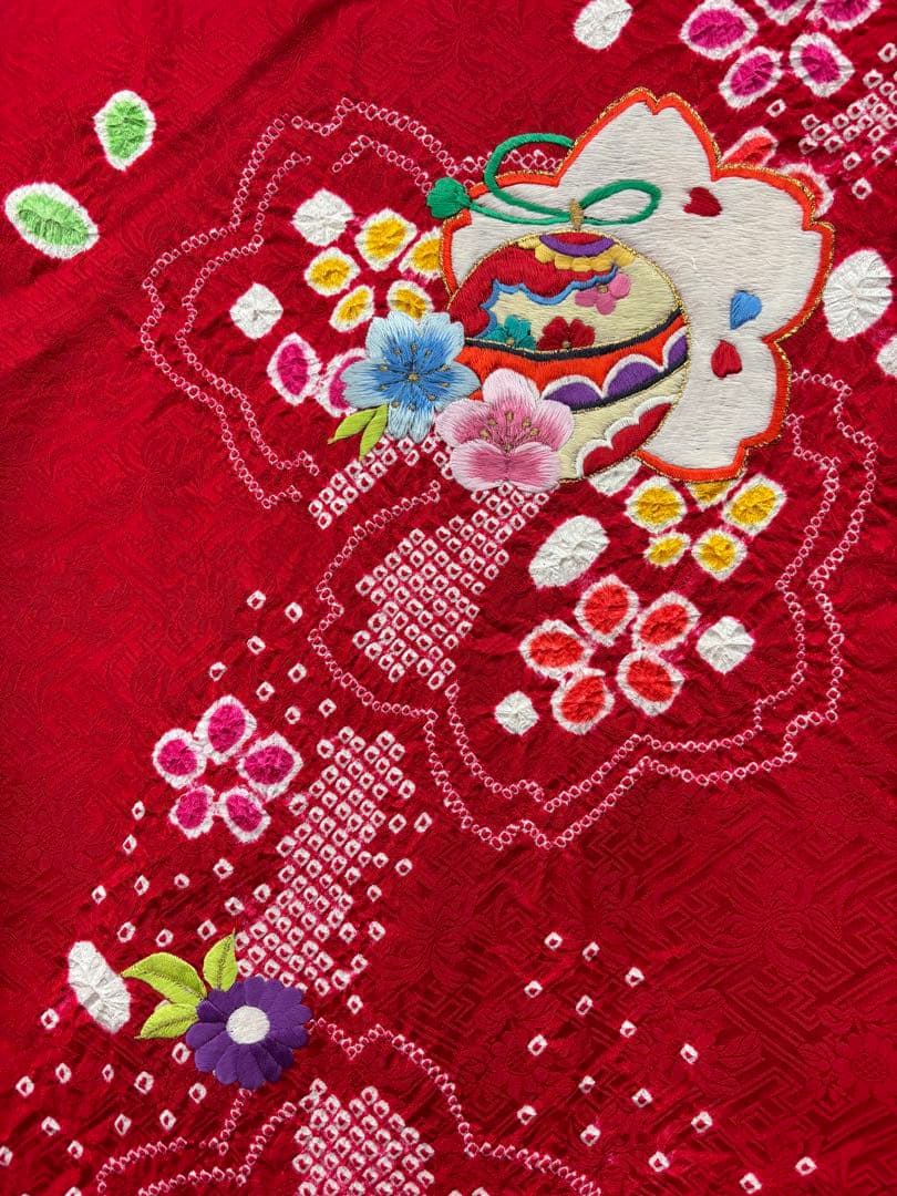 七五三着物女児3才一つ身　長襦袢付 桜まり刺繍部分絞《子供484》#江戸小もーん