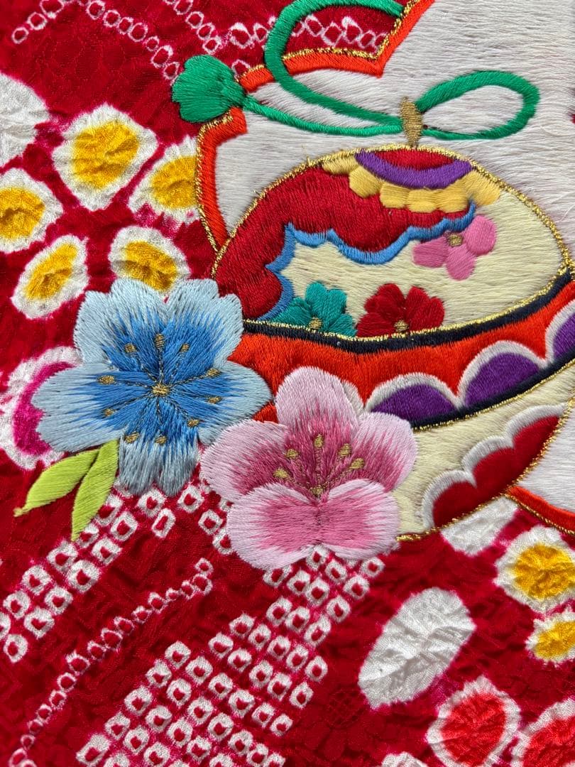 七五三着物女児3才一つ身　長襦袢付 桜まり刺繍部分絞《子供484》#江戸小もーん