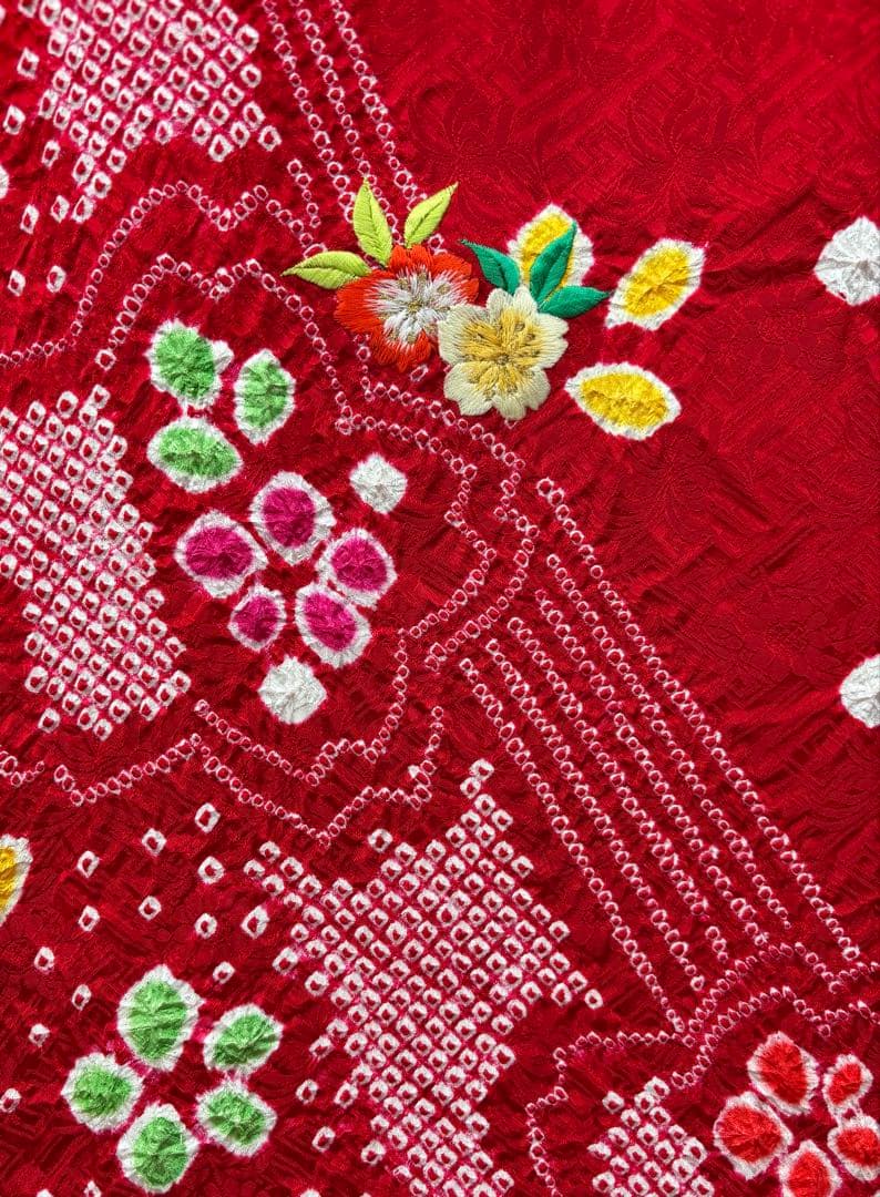 七五三着物女児3才一つ身　長襦袢付 桜まり刺繍部分絞《子供484》#江戸小もーん