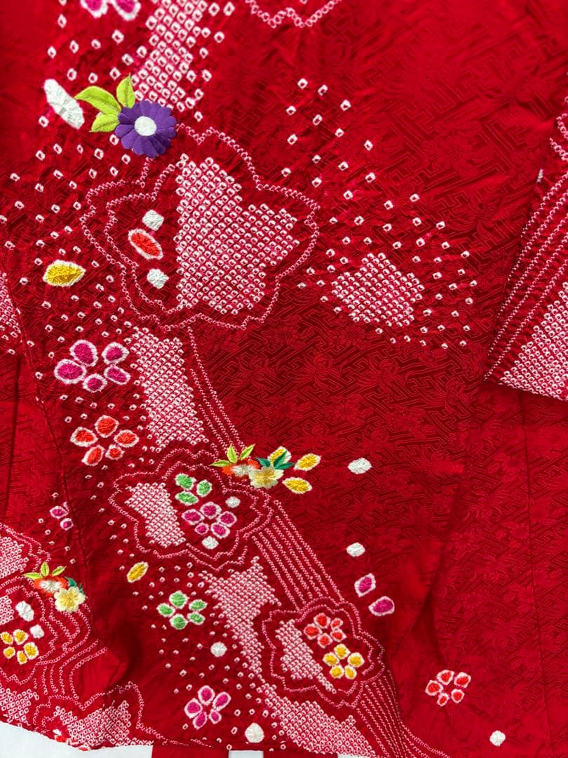 七五三着物女児3才一つ身　長襦袢付 桜まり刺繍部分絞《子供484》#江戸小もーん