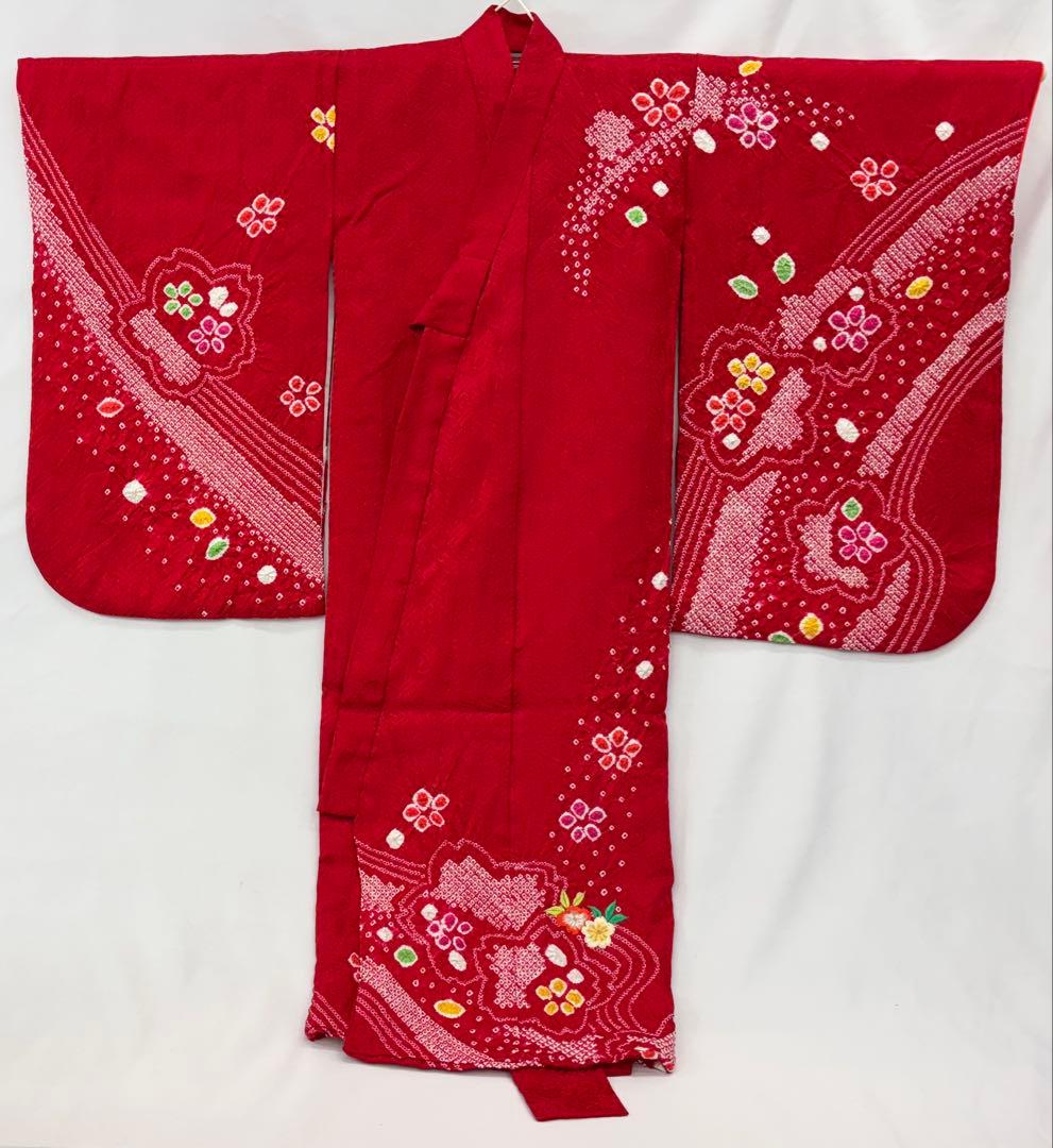 七五三着物女児3才一つ身　長襦袢付 桜まり刺繍部分絞《子供484》#江戸小もーん