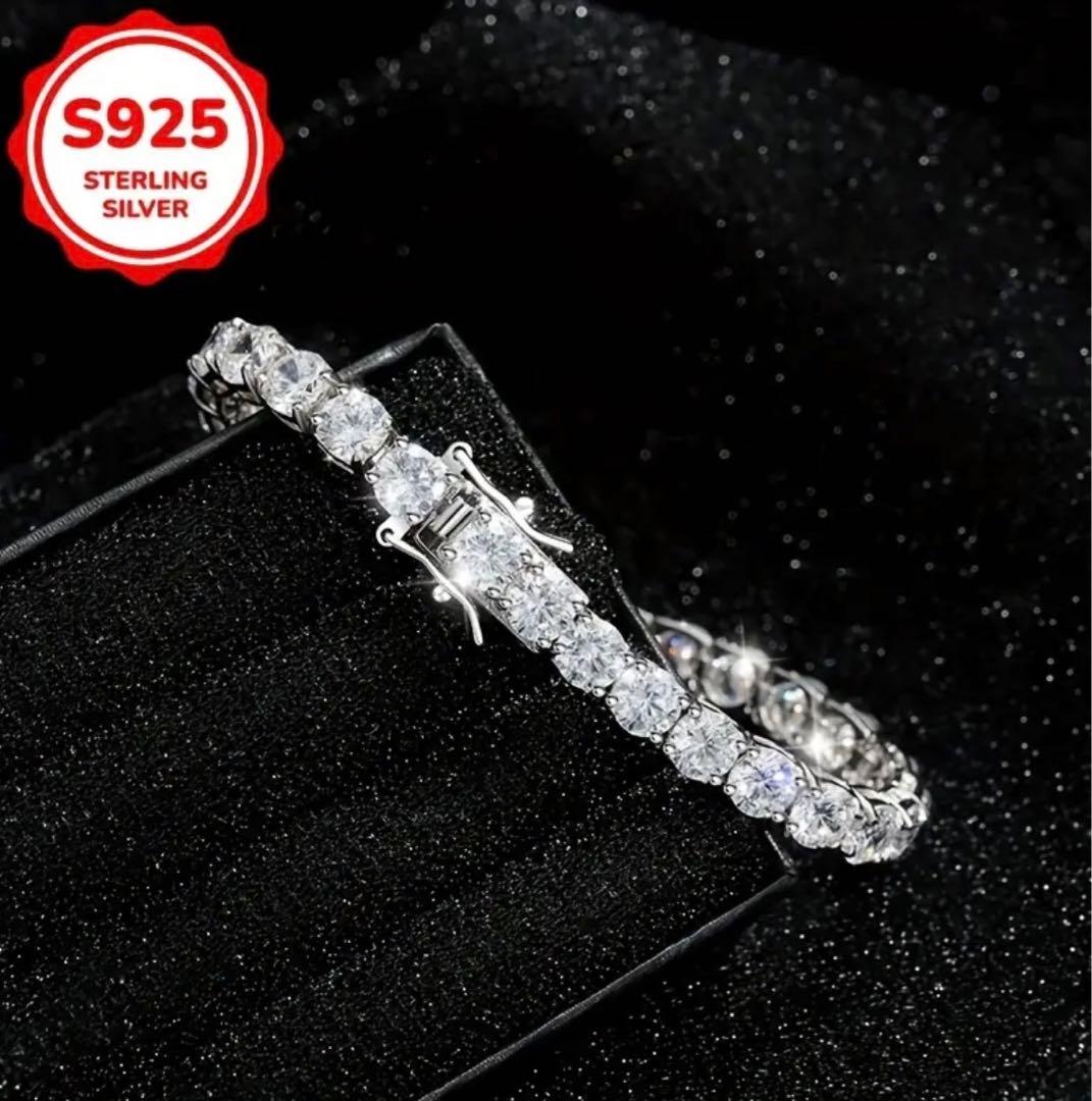 極上モアサナイト】S925テニスチェーンブレスレット｜証明書付・W