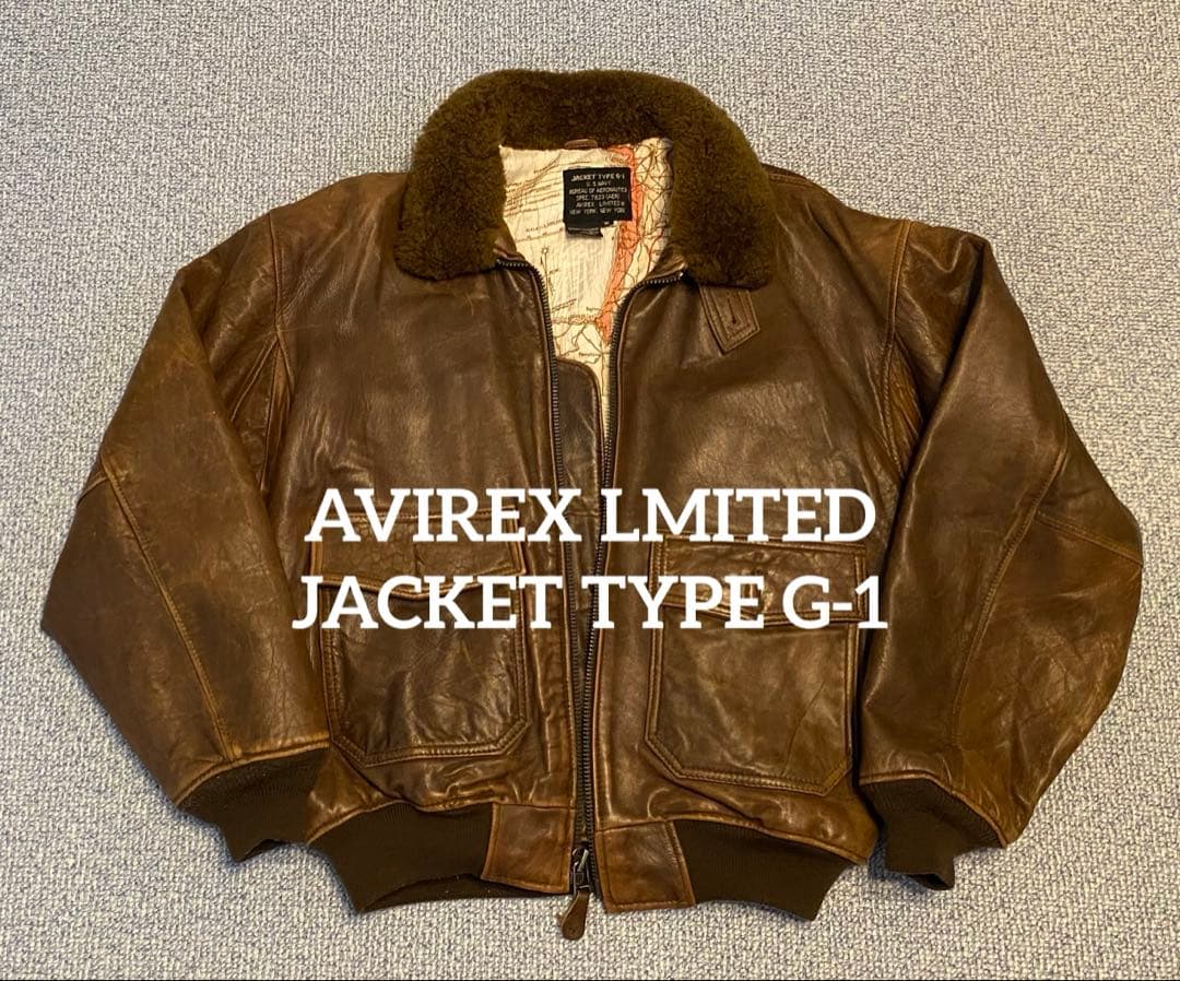 AVIREX レザー フライトジャケット G-1 裏総柄地図 襟•袖口•裾ボア AVIREX アヴィレックス G-1 レザー ジャケット ボア フライト 地図