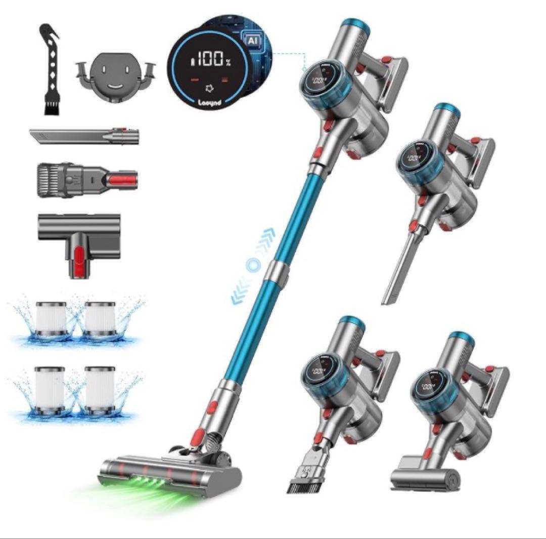 掃除機 コードレス92Kpa自立式ブラシヘッド・ダニ除去ブラシ付き60分