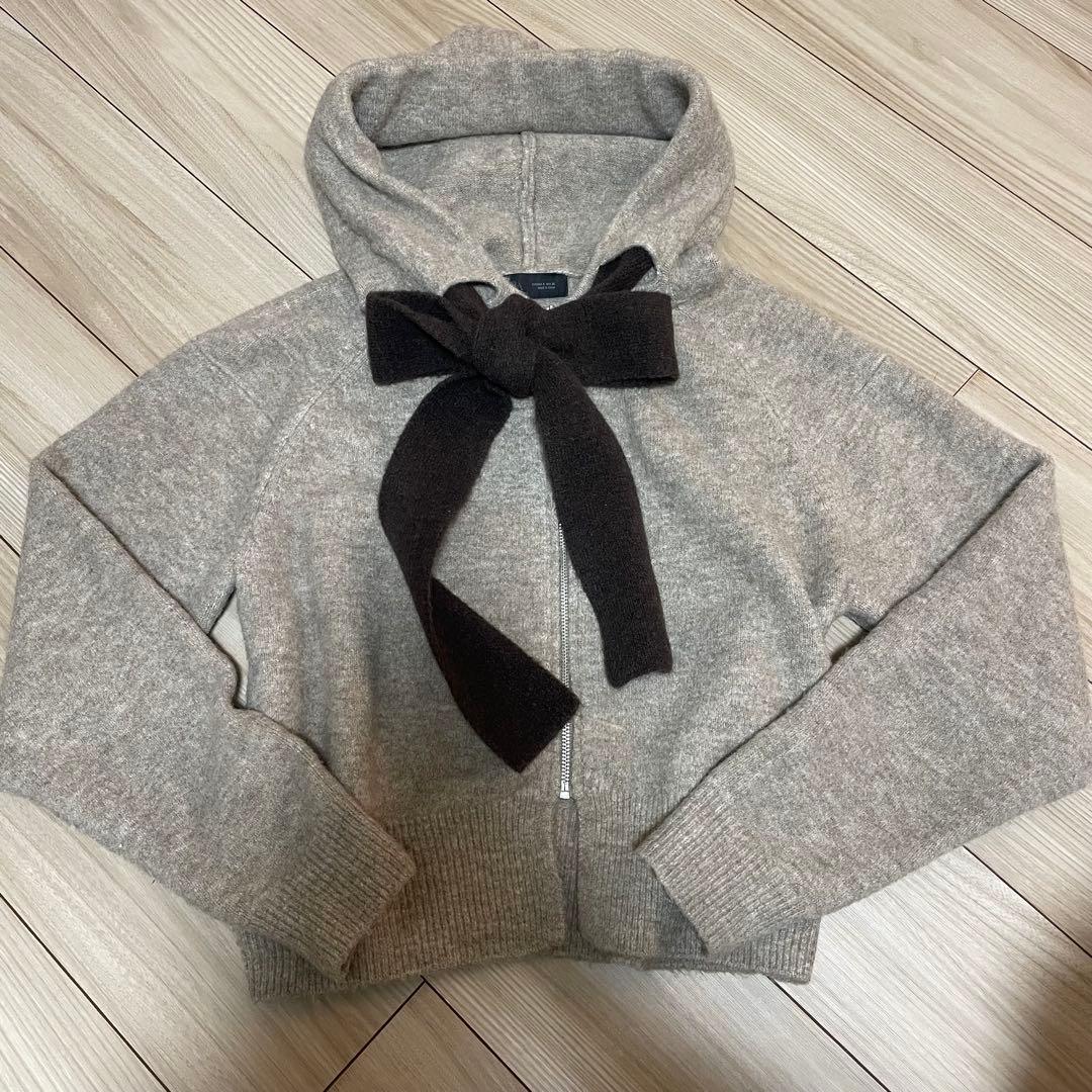 ZARA フード付きタイベルトニットカーディガン リボン - メルカリ