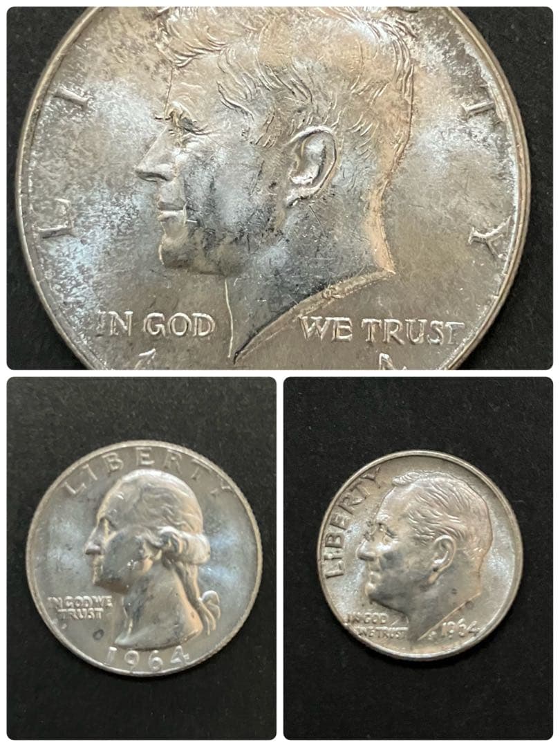1964 セット① ジョン・F・ケネディ　ハーフダラー　クォーター　ワンダイム 2026年最新】Yahoo!オークション -ケネディ ハーフダラー 1964の中古品