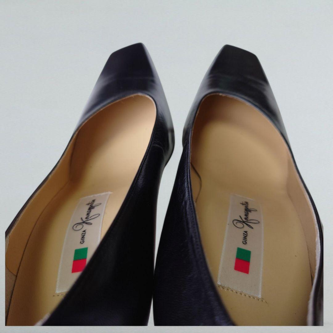タグ付 銀座かねまつ パンプス スクエアトゥ 24cm 黒靴 本革