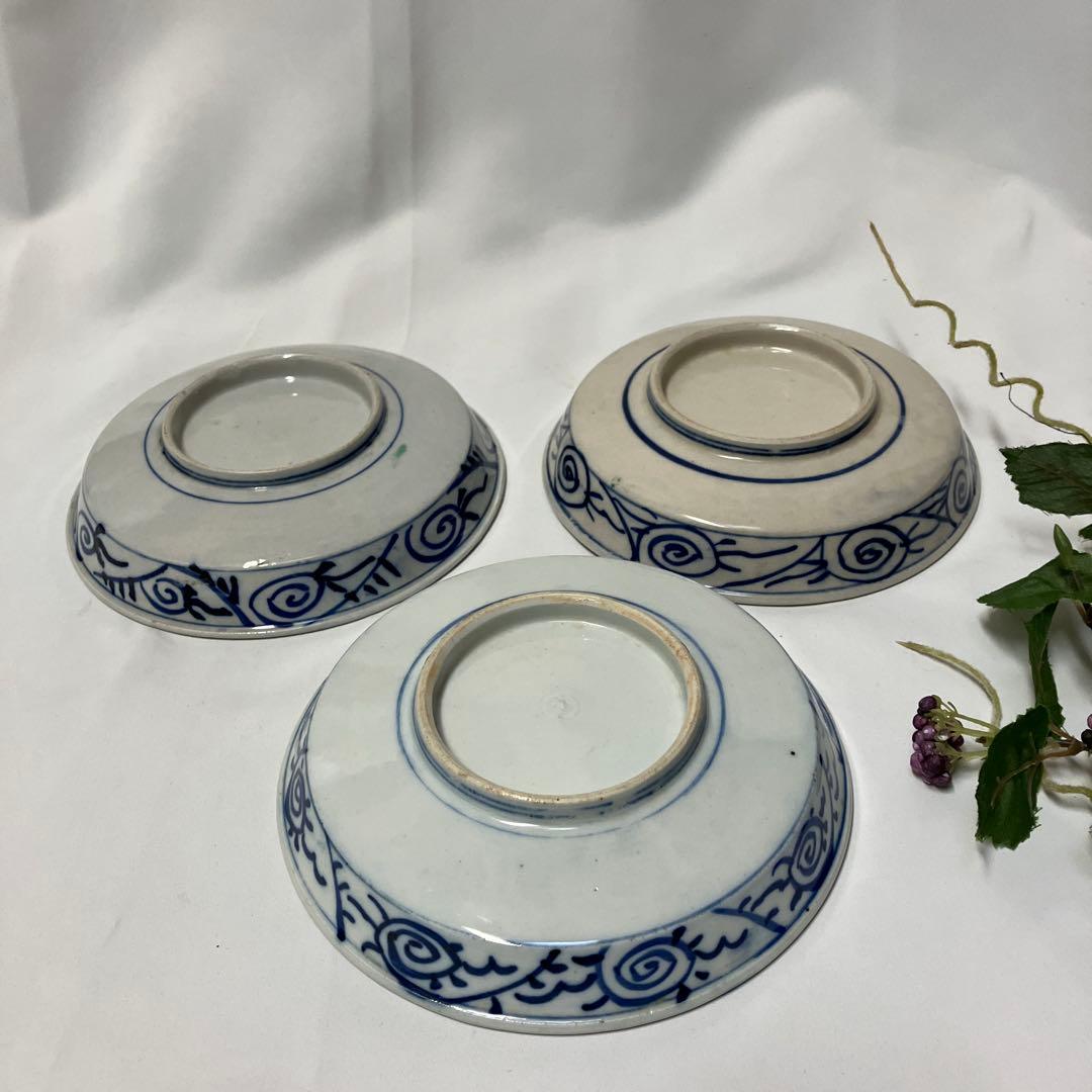 伊万里焼 古伊万里 色絵染付皿 中皿3枚 明治、大正、昭和初期 山水図