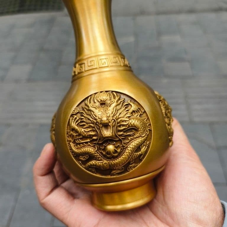 銅器 浮彫龍花瓶 銅花瓶 仏堂花瓶 事務室 応接間 工芸品 置物