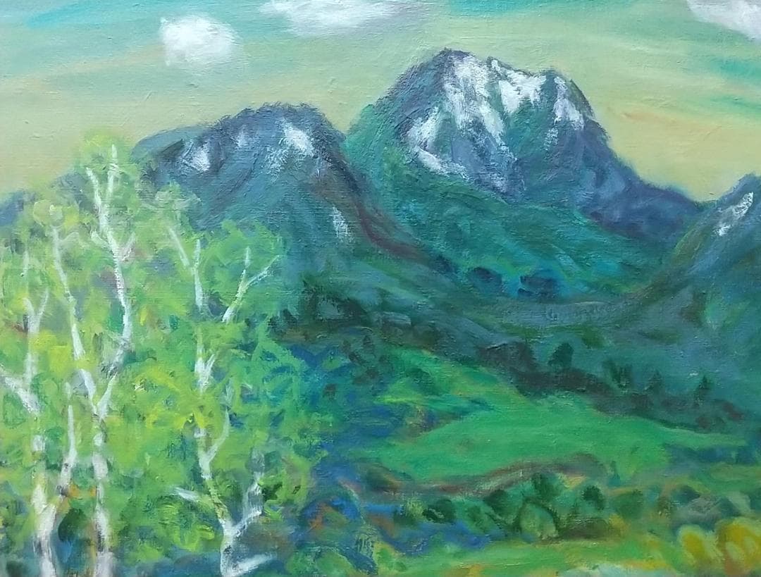 油彩画 「妙高残雪の頃」F8 油絵 絵画 風景画 アート 妙高山 - メルカリ