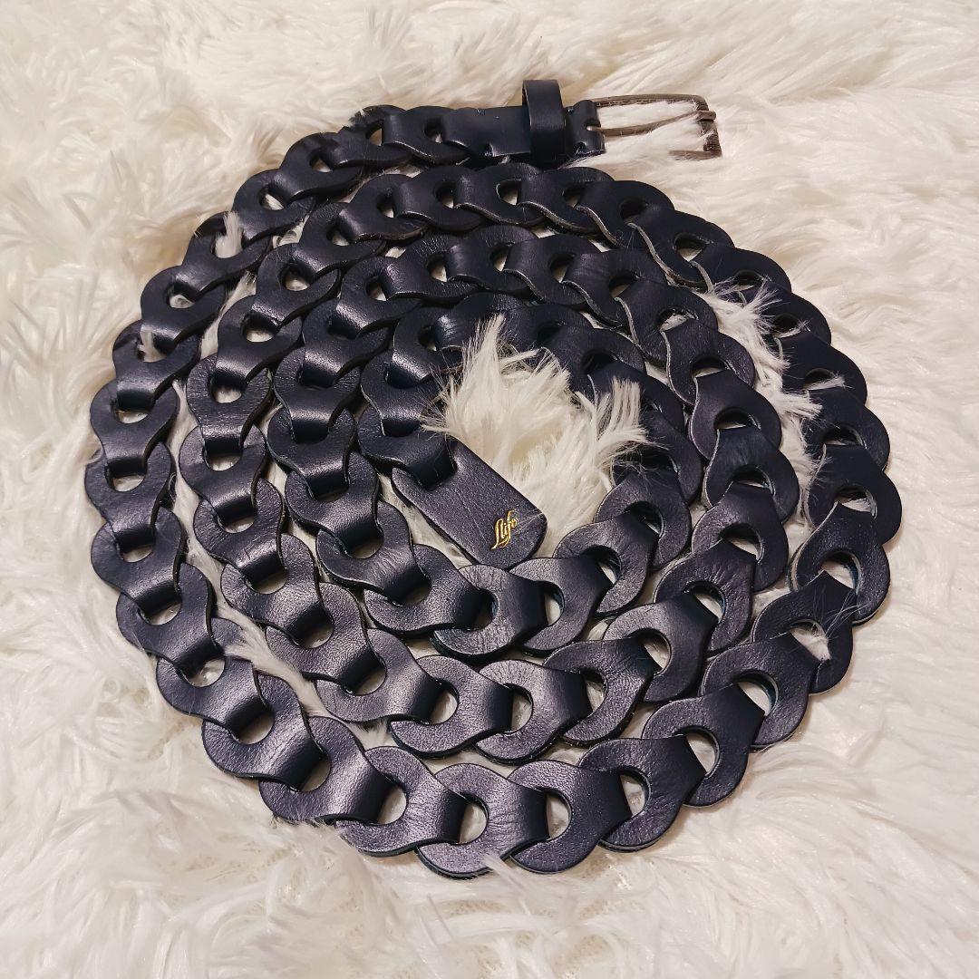 極美品☆Llife LEATHER CHAIN BELT INK BLUE - メルカリ
