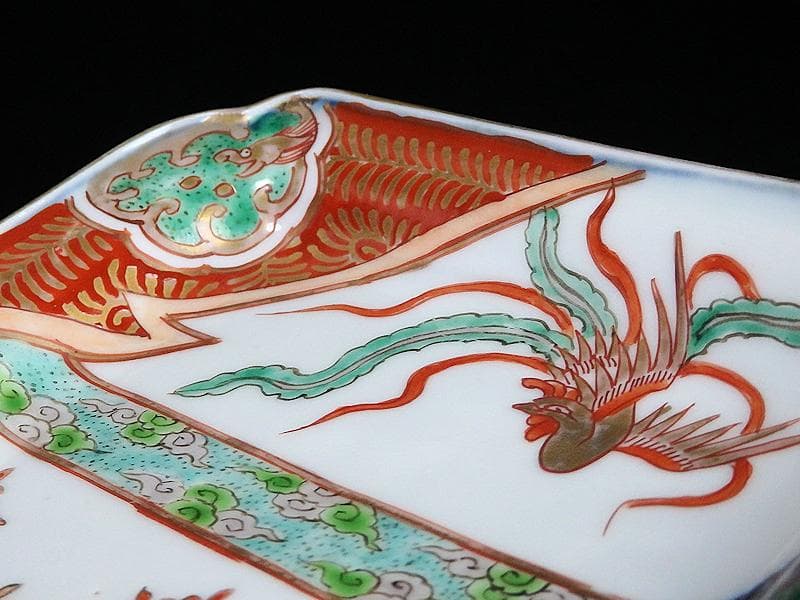 古伊万里 金襴手 桐に鳳凰 団龍紋に花の図 長角皿 289AS-BQs - メルカリ