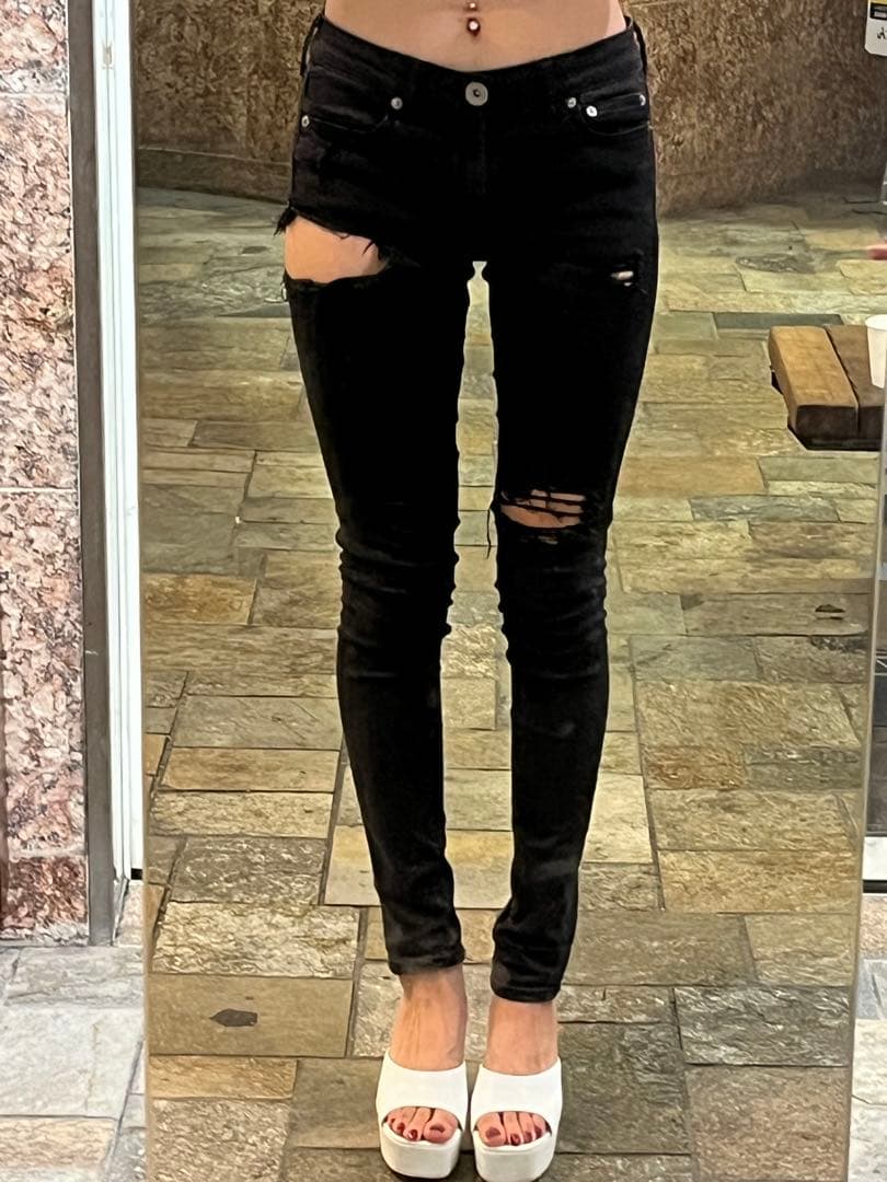 GYDA スキニー SQUARE BACK RIPPED スキニーデニムパンツ[品番：MKSW0004722]｜GYDA