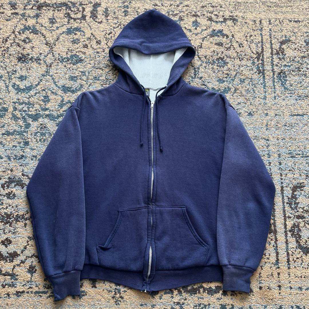 70s jerzees ダブルフェイス サーマル ジップパーカー ナス紺 60s