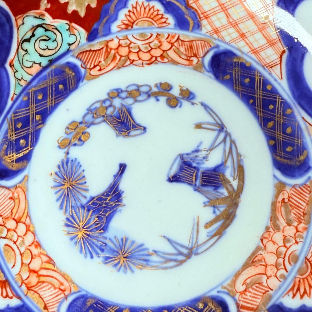 古伊万里 色絵松竹梅なます皿 五客 蛇の目高台 赤絵 緻密な絵付け 古器