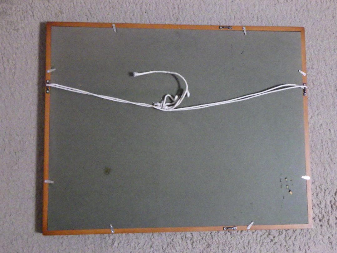 真作 佐藤忠一 クレヨン画 港風景 自筆サイン P6 額装