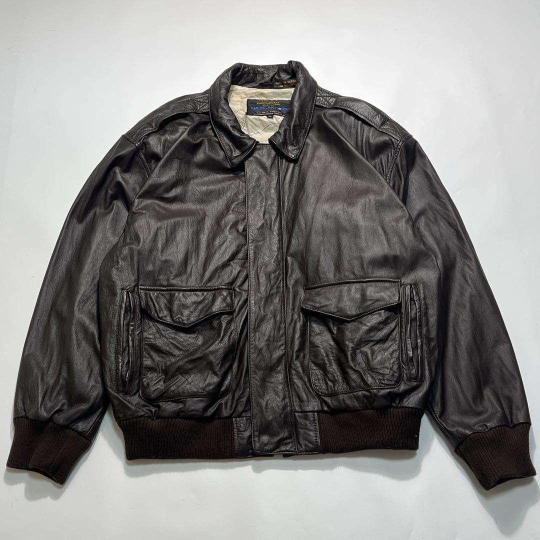 90s A2フライトジャケット 本革 XL ダークブラウン 地図柄 7872 - メルカリ