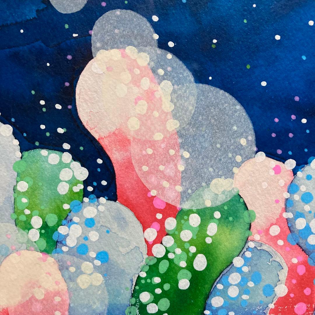 真作保証】おかもとみわこ「悠々と」水彩原画 直筆サイン 絵画 アート