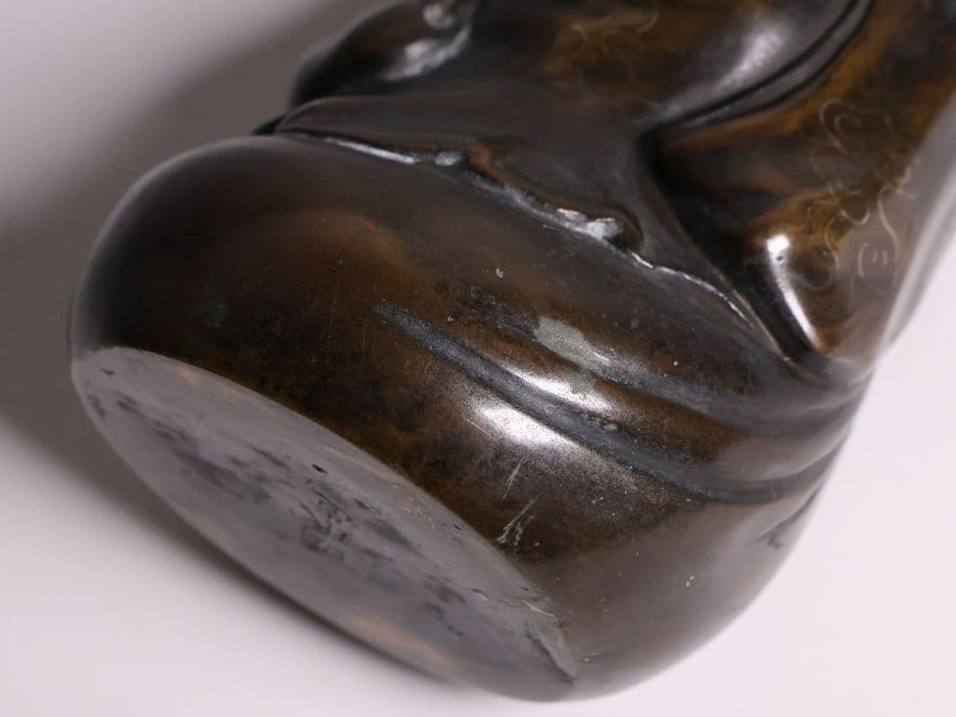 時代 銅製 晴珉造 布袋像 18.4cm 明治金工 置物 七福神 縁起【M415