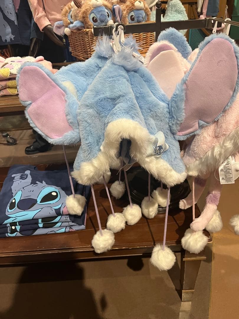 上海ディズニー スティッチとエンジェル ふわふわファンキャップ 帽子