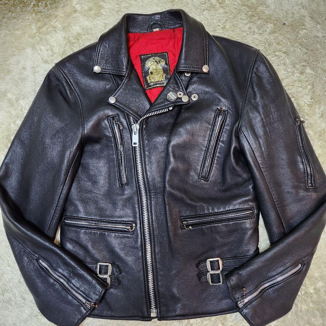 初期タグ 666 ライダース ダブル 34 シープスキンレザー ロンジャン