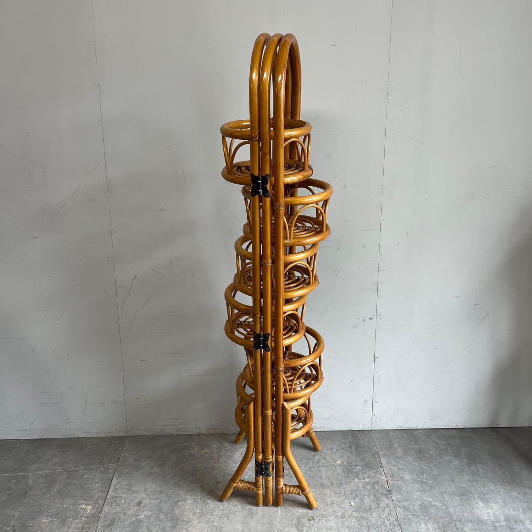 ヴィンテージ ラタン 籐 フラワースタンド 花台 開閉式 昭和レトロ