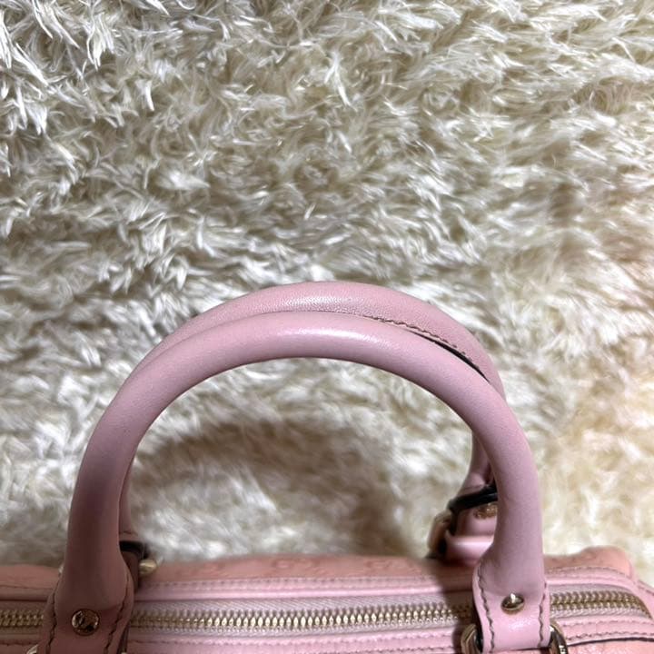 極美品】グッチ シマ ミニボストン ハンドバッグ レザー GG柄 ピンク
