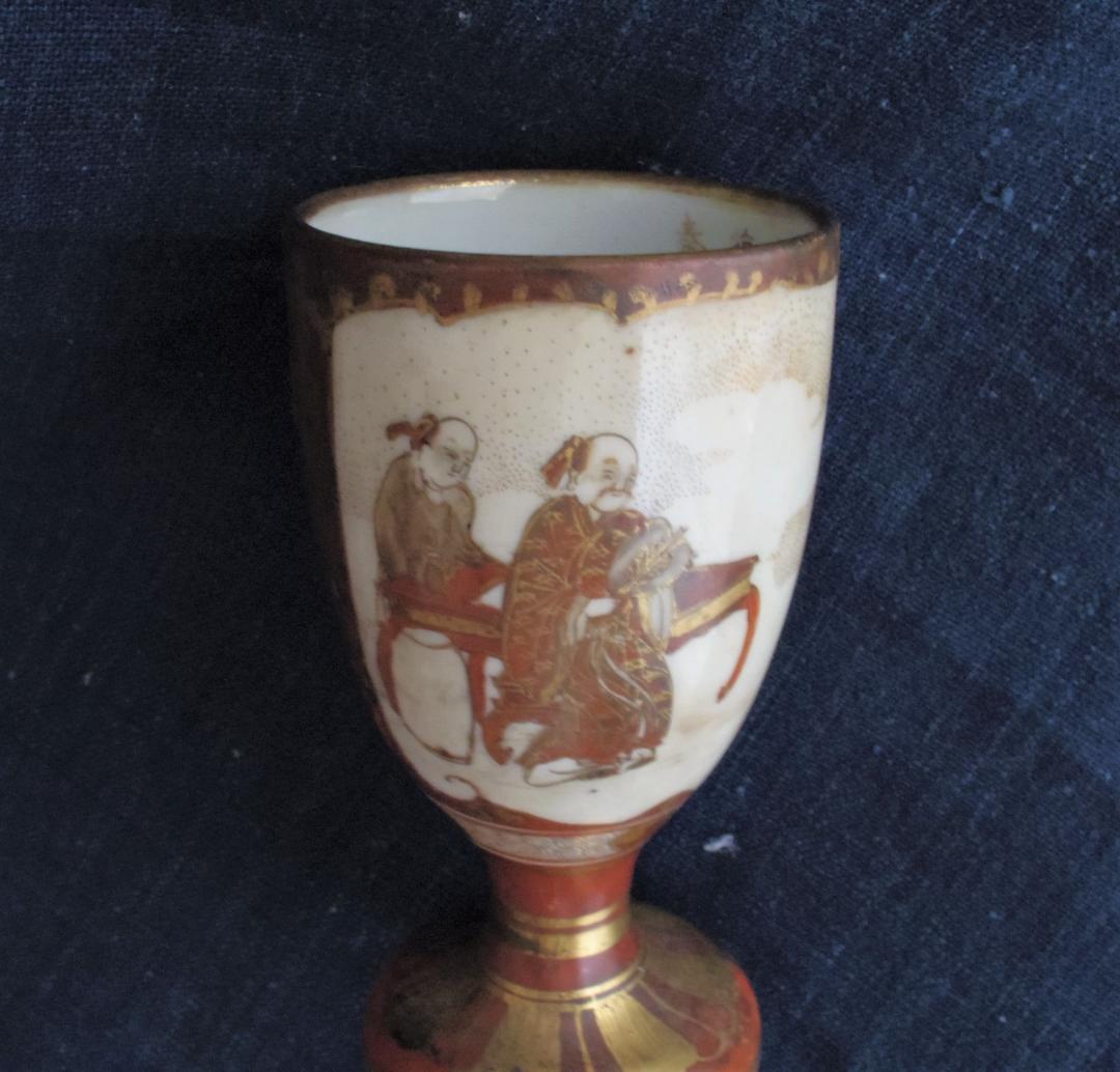 九谷杯「大日本於九谷 芙蓉堂..」 明治期 ☆色絵の摩耗があり