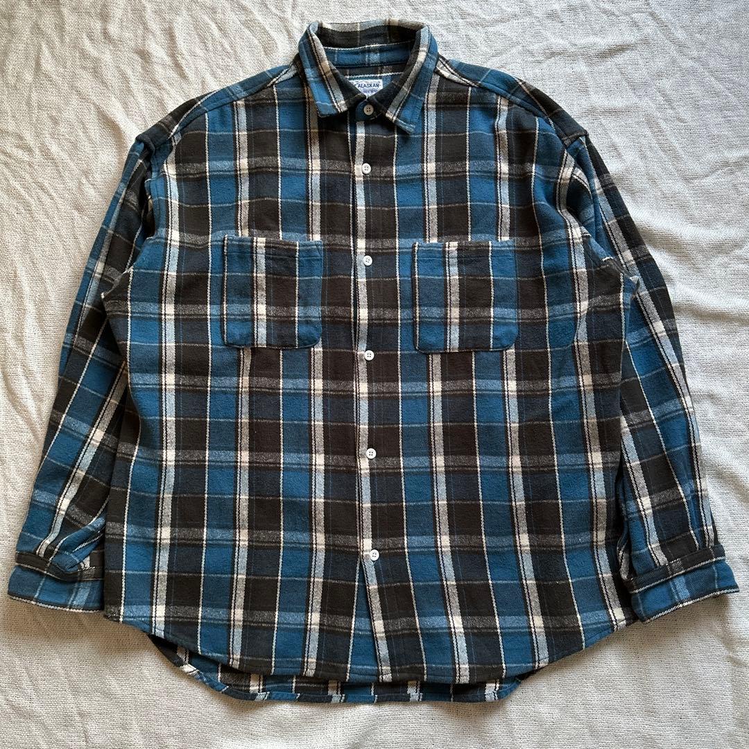 コットンネルシャツ ALASKAN USA ブルー/ブラック/ホワイト セール】NAUTICA/ノーティカ ウォッシュド ビックチェック ヘビー