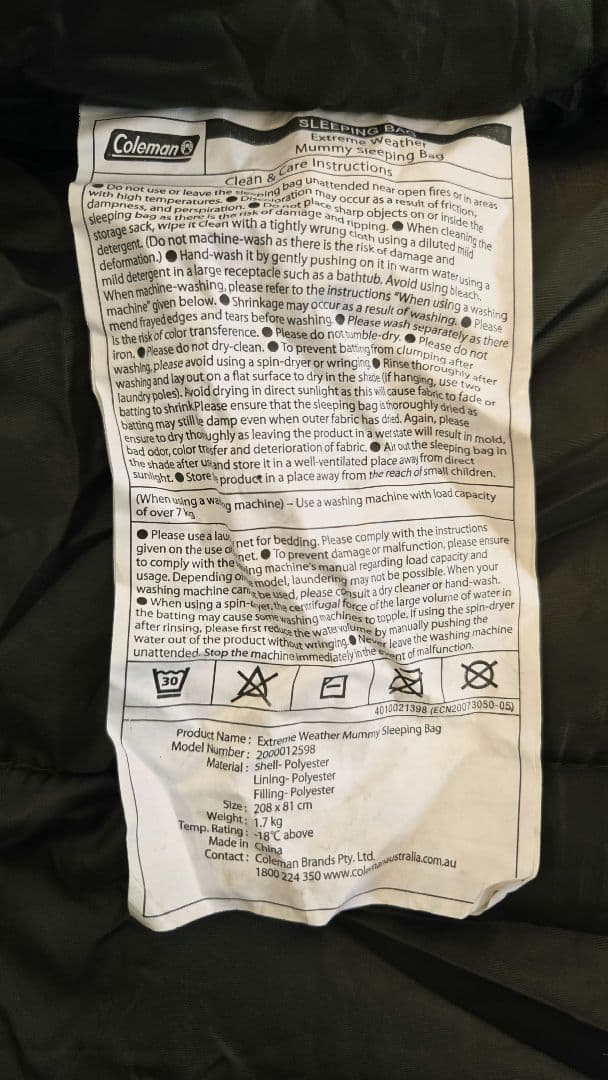 コールマン　スリーピングバッグ　-18℃対応