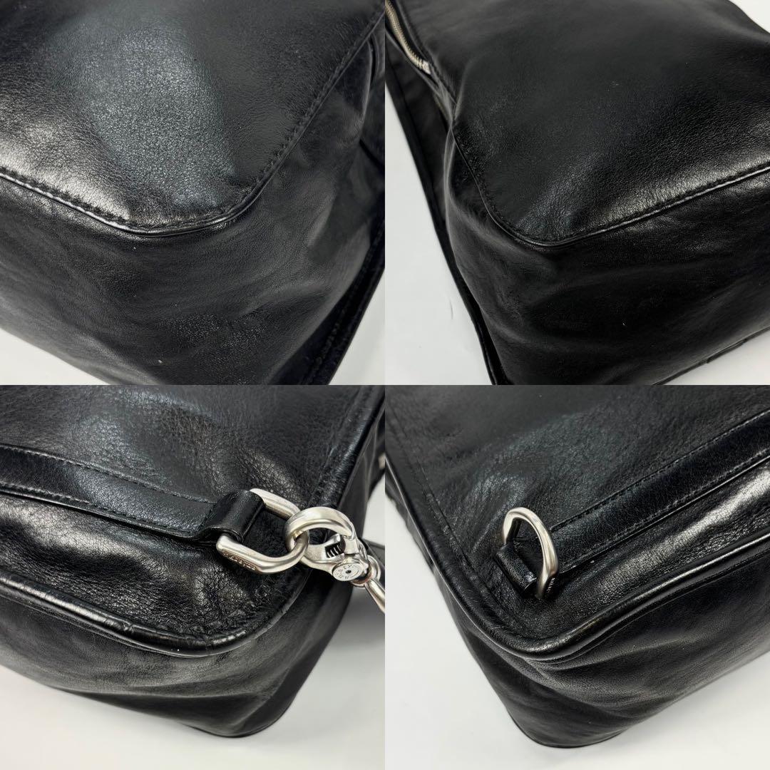 美品 アニアリ ダブルファスナー ボディバッグ 迷彩 レザー ブラック