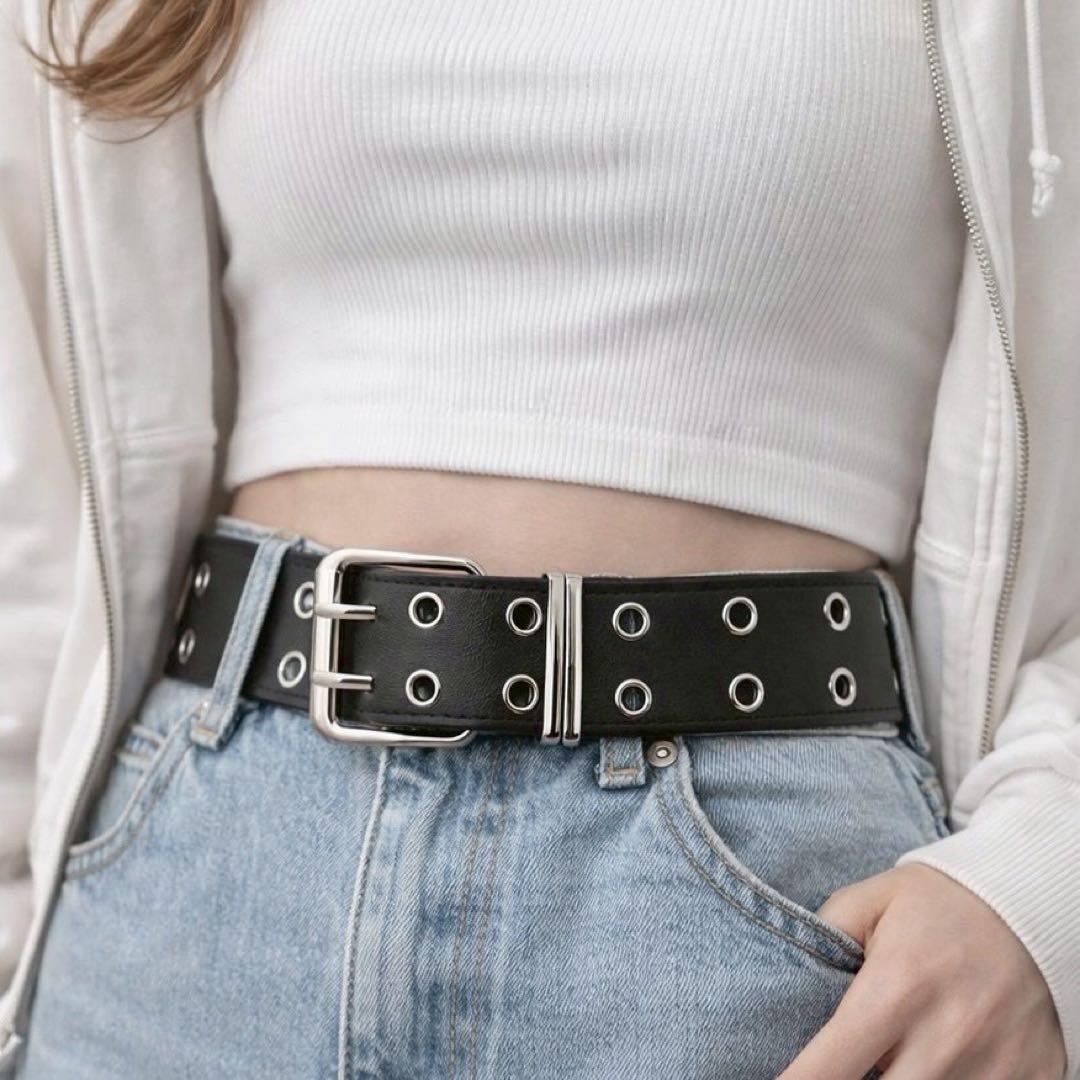 スタッズベルト ブラック ダブルピンベルト y2k 黒 スケーター - メルカリ