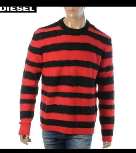 DIESEL 赤黒ボーダーニットセーター - メルカリ