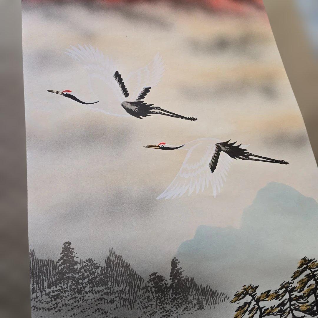 赤富士双鶴 秀月 掛け軸