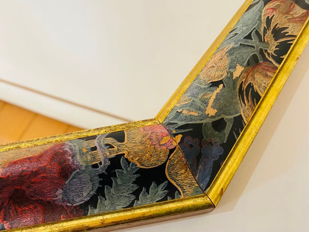 イタリア製ウォールミラー 姿見 壁掛け 鏡アンティーク ミラー 八角花柄