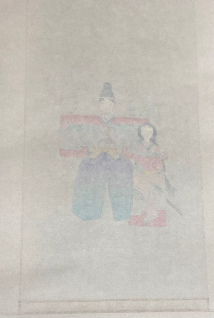 望月春江 真作 掛軸 短冊 めおと雛 桃の節句 雛祭りに 肉筆 日本画