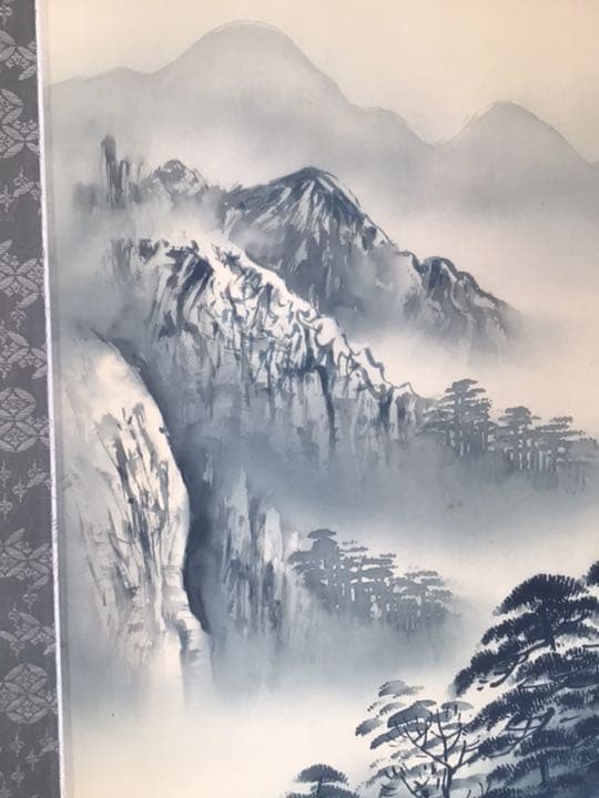 萬翠（小野萬翠）？水墨画　山水画　掛け軸　掛軸　箱なし