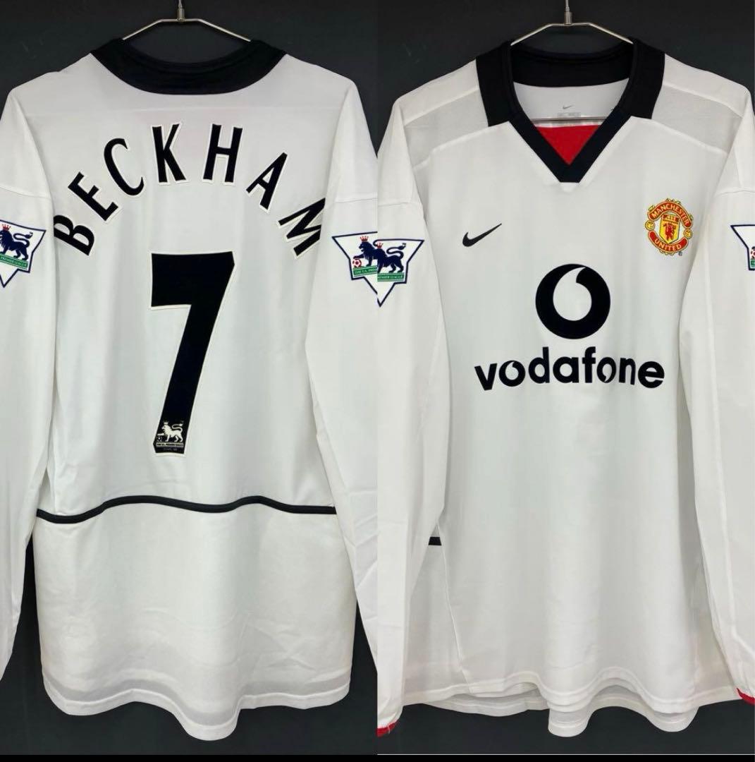 02/03 マンチェスターユナイテッド　ベッカム　長袖アウェイユニフォーム 懐かしの白ユニ！マンチェスター・U、「初のNIKE」02-03アウェイ