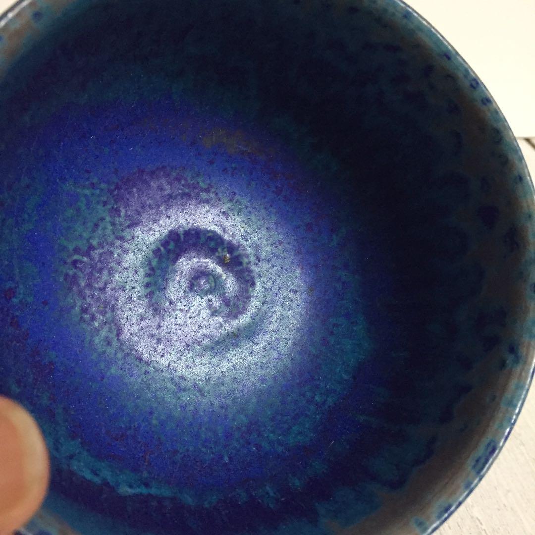 中国建泰焼 孔雀藍 抹茶碗