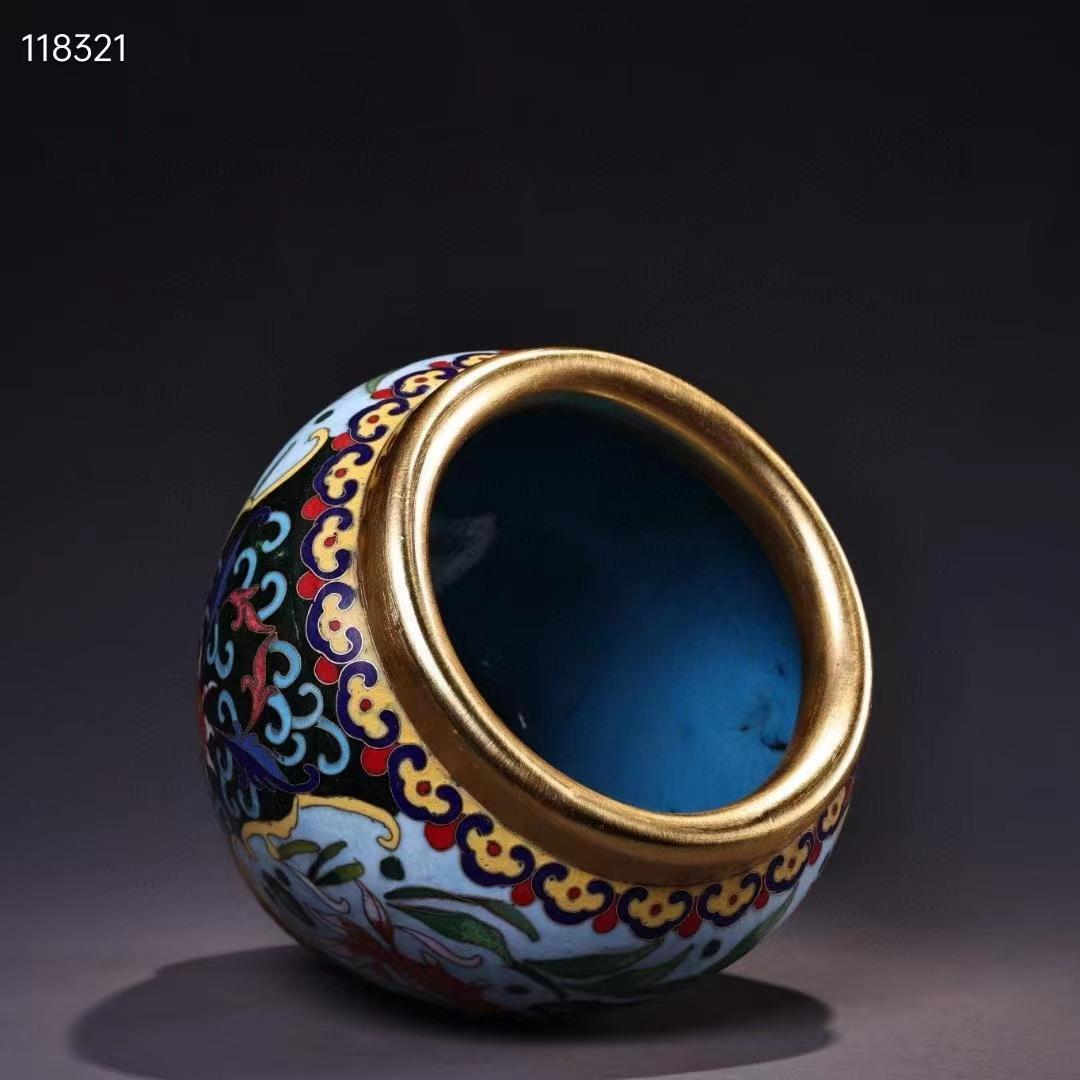 中国古美術・純銅ボディ・鎏金・掐絲・琺瑯彩・景泰藍・魚缶・文房具