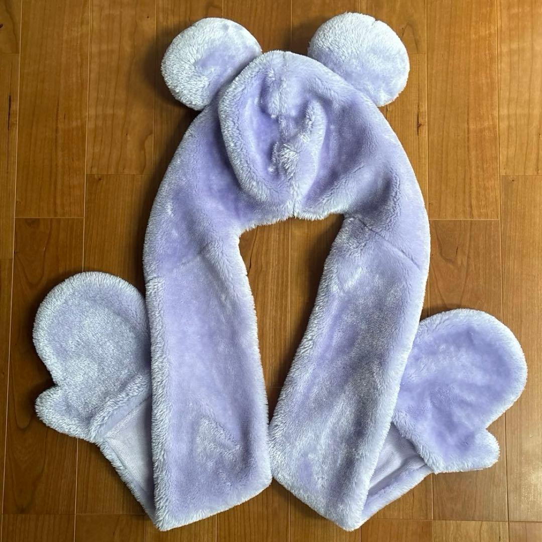 ディズニーリゾート ファンキャップ ミッキー 手袋付きマフラー 紫