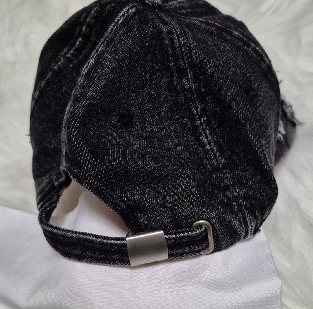 キャップ デニム ダメージ 黒 ストリートY2K ユニセックス アメカジ