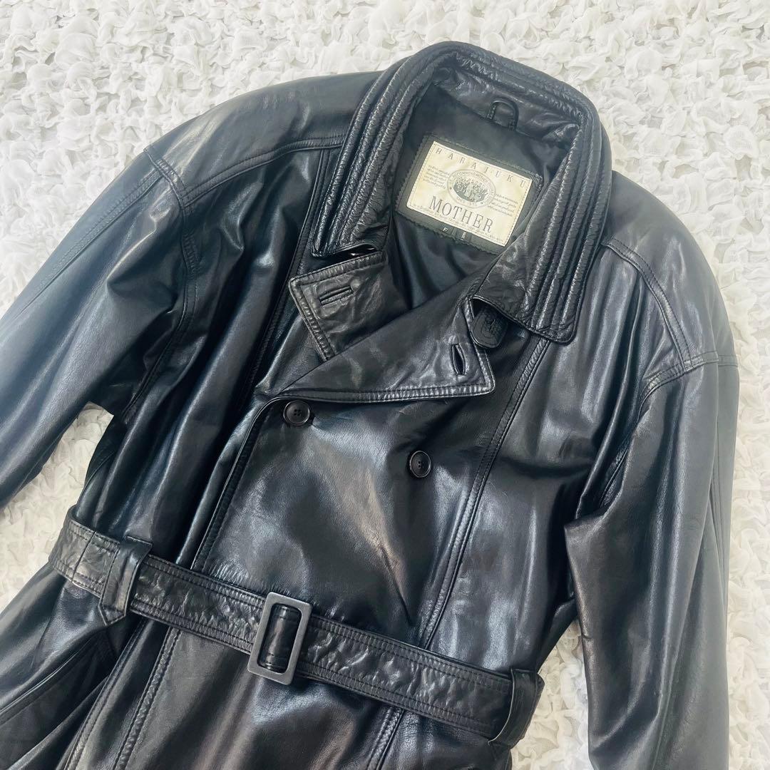 y2k ハラジュクマザーダブルレザートレンチコート マキシ牛革XL