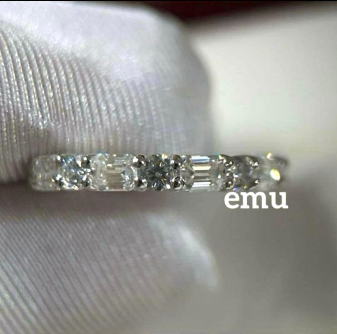 最高級モアサナイト/ ラウンドカット＆エメラルドカット ハーフエタニティリング エメラルドカット モアサナイト 1.65ct ハーフエタニティリング