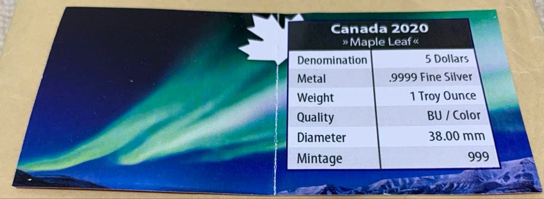 Canada メイプル1oz オーロラ・狼