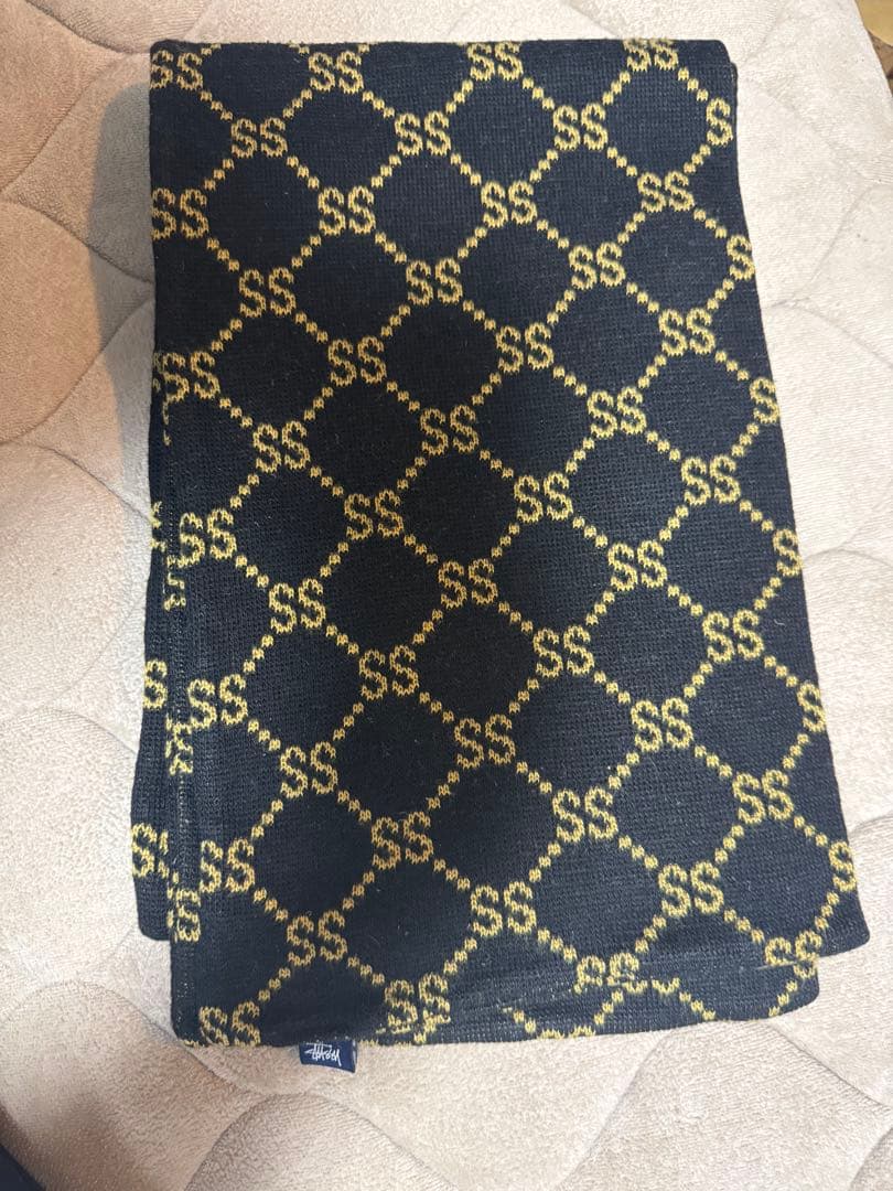 90s Old stussy マフラー モノグラム柄 紺タグ stucci - メルカリ