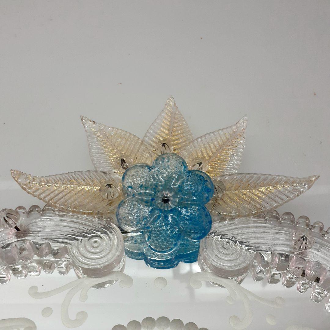 MURANO 73cm ムラノ 大型 ブルー 花飾り ウォールミラー 壁面 鏡