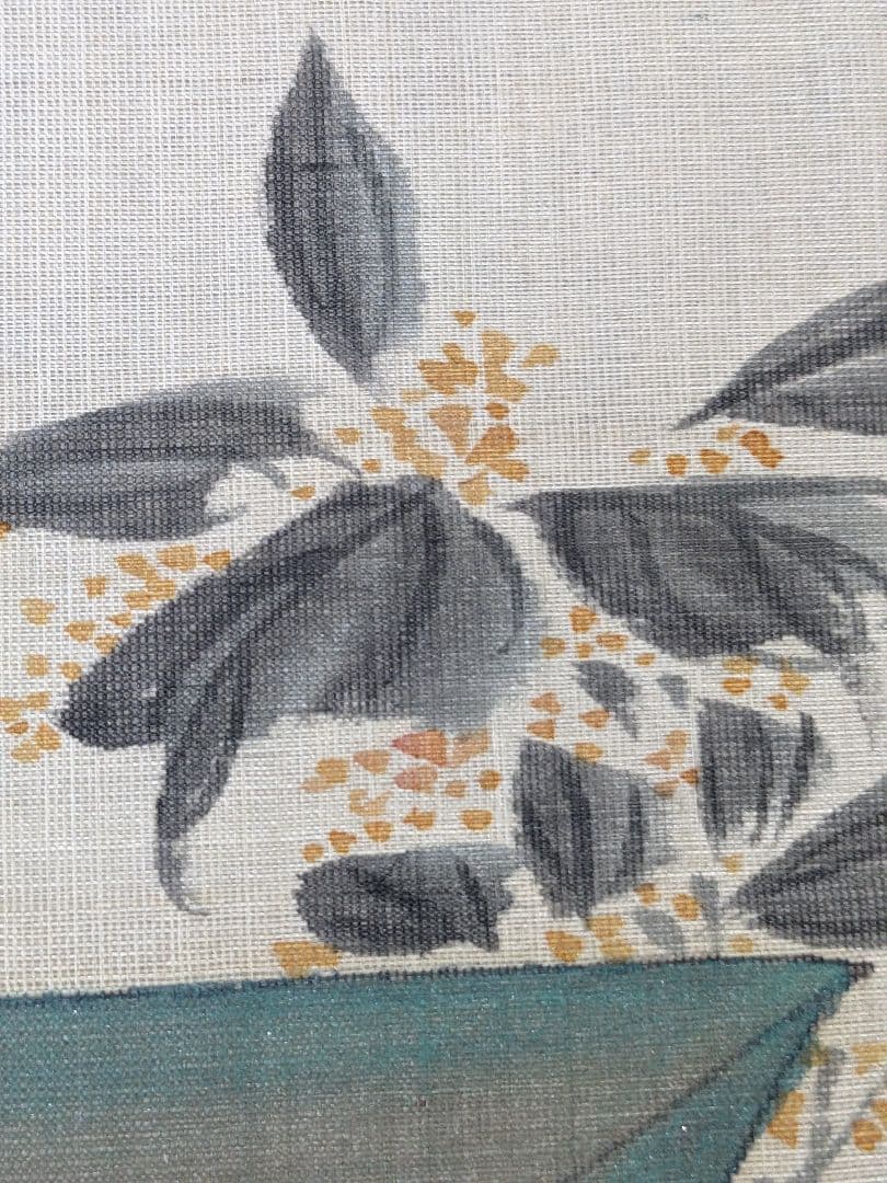 ♢中国書家 絹本墨彩色画 青銅器に柘榴図 茶掛け 掛け軸 水墨画 書画